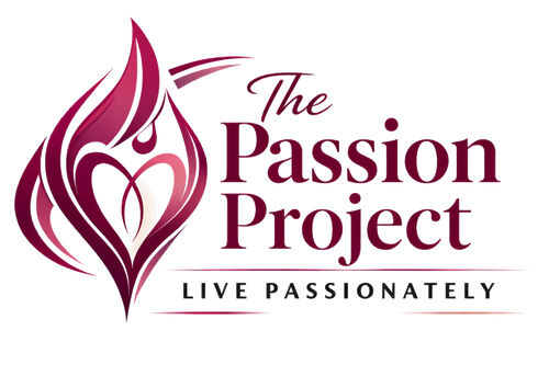 Logo of The Passion Project with a stylized flame and heart design on a white background.