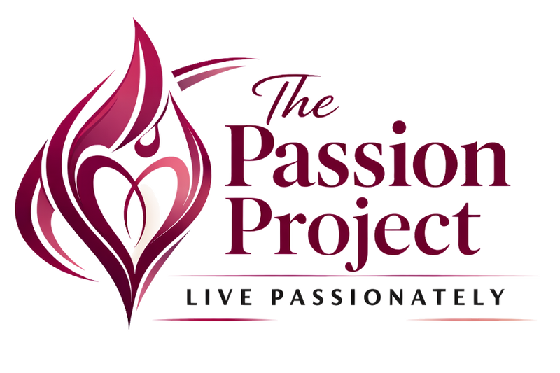 Logo of The Passion Project with a stylized flame and heart design on a white background.